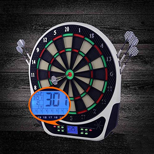 LIUXR Diana electrónica, Juegos de Diana, 18 Juegos y 159 Variantes de Juego,Pantalla LCD Scoring Indicator Target Board con 6 Dardos para 8 Jugadores,White