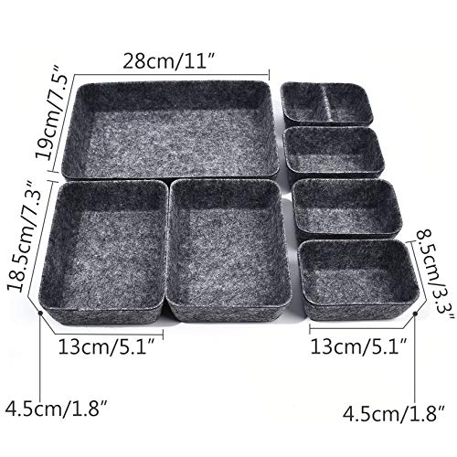 Liuzhou 7Pcs Organizadores de Cajones Fieltro Cesta de Almacenamiento Desmontable Caja de Almacenaje Organizador de Mesa para Cosméticos Accesorio (Gris Oscuro)