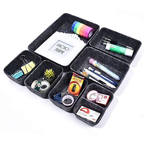 Liuzhou 7Pcs Organizadores de Cajones Fieltro Cesta de Almacenamiento Desmontable Caja de Almacenaje Organizador de Mesa para Cosméticos Accesorio (Gris Oscuro)