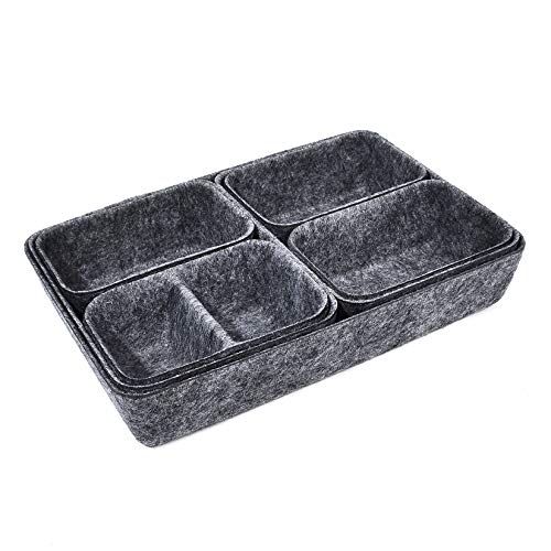 Liuzhou 7Pcs Organizadores de Cajones Fieltro Cesta de Almacenamiento Desmontable Caja de Almacenaje Organizador de Mesa para Cosméticos Accesorio (Gris Oscuro)