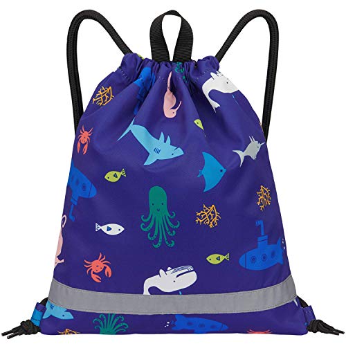 LIVACASA Mochila de Cuerdas Infantil Mochila con Cordón Bolsa de Cuerdas para niños Estampado Florales Lindos Azul