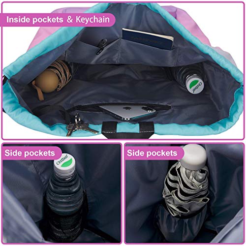 LIVACASA Mochilas de Cuerdas Ancho Hombre Mujer Grandes Bolsas de Cuerdas Gimnasio Cordones Cómodos Ajustable con Asa A Prueba de Agua para Playa Piscina Verde Rosa Morado