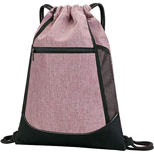 LIVACASA Mochilas de Cuerdas Hombre Mujer Grandes Bolsas de Cuerdas Gimnasio Cordones Cómodos Ajustable con Malla de Bolsillos para Botellas y Bolsillo Laterial Delantero (Rosa)