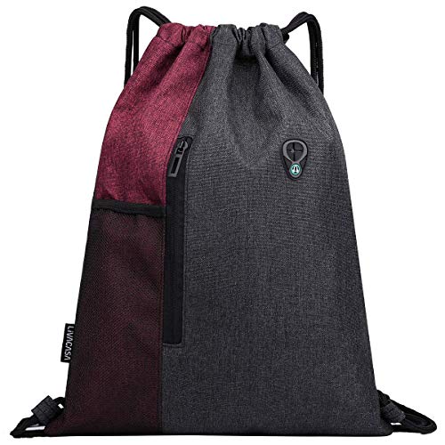 LIVACASA Mochilas de Cuerdas Mujer Hombre Toma USB para Auriculares con Bolsillos Mallas para Botellas Tela Oxford Bolsa de Cuerdas Mochilas Impermeables para Yoga Gimnasio Deportes Burdeos 43 * 33cm LIVACASA Mochilas de Cuerdas Mujer Hombre Toma USB para Auriculares con Bolsillos Mallas para Botellas Tela Oxford Bolsa de Cuerdas Mochilas Impermeables para Yoga Gimnasio Deportes Burdeos 43 * 33cm
