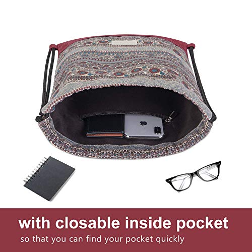 LIVACASA Mochilas de Cuerdas Mujeres Casual Mochilas Cordón Impermeable Gimnasio Deportes Ligero Gym Bag Burdeos Estampado Florales 43×33cm LIVACASA Mochilas de Cuerdas Mujeres Casual Mochilas Cordón Impermeable Gimnasio Deportes Ligero Gym Bag Burdeos Estampado Florales 43×33cm