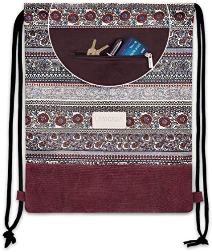 LIVACASA Mochilas de Cuerdas Mujeres Casual Mochilas Cordón Impermeable Gimnasio Deportes Ligero Gym Bag Burdeos Estampado Florales 43×33cm LIVACASA Mochilas de Cuerdas Mujeres Casual Mochilas Cordón Impermeable Gimnasio Deportes Ligero Gym Bag Burdeos Estampado Florales 43×33cm