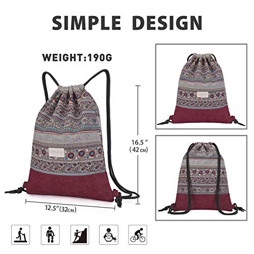 LIVACASA Mochilas de Cuerdas Mujeres Casual Mochilas Cordón Impermeable Gimnasio Deportes Ligero Gym Bag Burdeos Estampado Florales 43×33cm LIVACASA Mochilas de Cuerdas Mujeres Casual Mochilas Cordón Impermeable Gimnasio Deportes Ligero Gym Bag Burdeos Estampado Florales 43×33cm