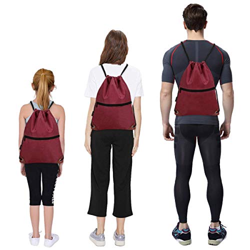 LIVACASA Outlet Mochila de Cuerdas Mujer Hombre Bolsas de Cuerdas Bolso Mujer Casual A Prueba de Agua Impermeable Bolsillo Exterior Extra Ajustable Correas de Hombros (43×33cm, Rojo Puro)