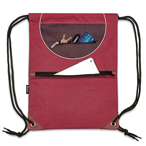 LIVACASA Outlet Mochila de Cuerdas Mujer Hombre Bolsas de Cuerdas Bolso Mujer Casual A Prueba de Agua Impermeable Bolsillo Exterior Extra Ajustable Correas de Hombros (43×33cm, Rojo Puro)