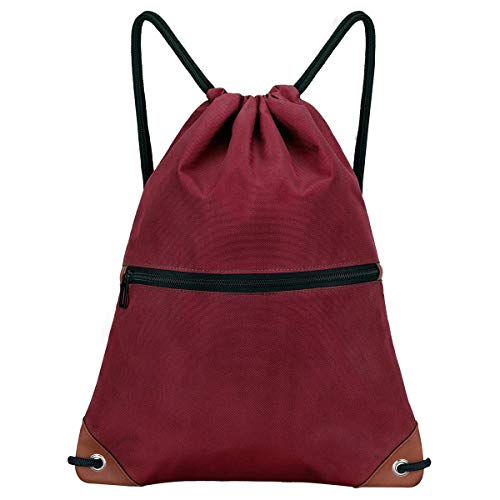 LIVACASA Outlet Mochila de Cuerdas Mujer Hombre Bolsas de Cuerdas Bolso Mujer Casual A Prueba de Agua Impermeable Bolsillo Exterior Extra Ajustable Correas de Hombros (43×33cm, Rojo Puro)