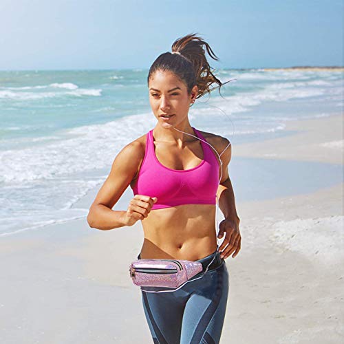 LIVACASA Outlet Riñoneras Mujeres Deportivas Riñoneras de Moda Impermeable de Marcha Running Brillante Ligero Bolsa de Cinturón Bandorela para Correr Ciclismo Paseo al Aire Libre Rosa Brillante