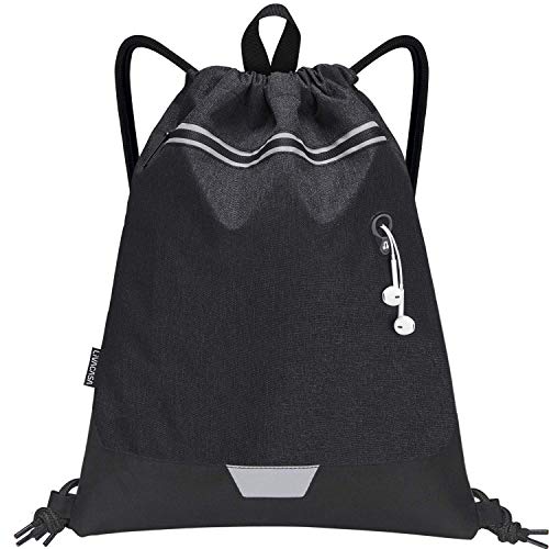 LIVACASA Reflexivo Mochilas de Cuerdas Hombre Mujer Bolsas de Cuerdas Gimnasio Cordones Cómodos Ajustable A Prueba de Agua para Playa Piscina Negro