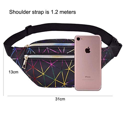 LIVACASA Riñoneras Mujeres de Moda Riñoneras Deportivas Impermeables Plegable Brillante Bolsas de Cintura Running Paseo de Marcha PU Material Unisex Negro