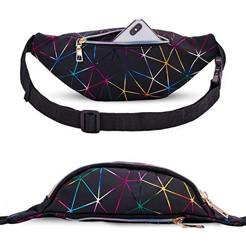 LIVACASA Riñoneras Mujeres de Moda Riñoneras Deportivas Impermeables Plegable Brillante Bolsas de Cintura Running Paseo de Marcha PU Material Unisex Negro