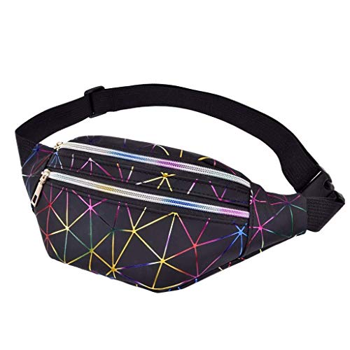 LIVACASA Riñoneras Mujeres de Moda Riñoneras Deportivas Impermeables Plegable Brillante Bolsas de Cintura Running Paseo de Marcha PU Material Unisex Negro