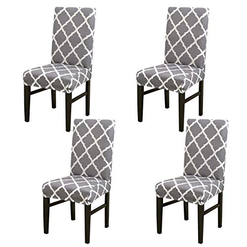 LiveGo Cubierta para Silla, Paquete de 4 Cubiertas para Silla de Comedor elástica Silla con Respaldo Alto Funda Protectora Funda Protectora para Silla, Black+White