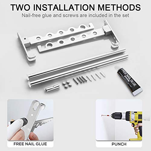 LIVEHITOP Perchero de Pared para Ropa, Barra de Riel para Colgar Pared Ahorra Espacio Colgador para Lavandería, Dormitorio, Baño (Plateado, 2) LIVEHITOP Perchero de Pared para Ropa, Barra de Riel para Colgar Pared Ahorra Espacio Colgador para Lavandería, Dormitorio, Baño (Plateado, 2)