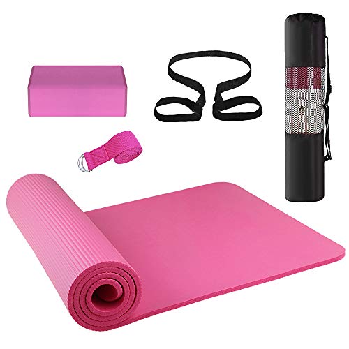 Lixada 3 Piezas Conjunto de Equipo de Yoga, Tapete de Yoga, Bloque de Yoga, Banda Elástica, Bolsa de Práctica para Principiantes de Yoga y Almohadilla de Almacenamiento