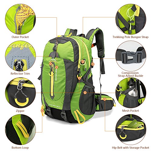 Lixada 40L Resistente al Agua Mochila, Portátil Mochila Trekking, Laptop Daypack, Durable Impermeable, para Escalada, Viajes, Actividades al Aire Libre (Naranja)