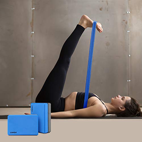 Lixada Bloque de Yoga con Correa de Estiramiento de Yoga Ajustable Accesorio Versátil para Ejercicios de Yoga Pilates (Azul y Gris)