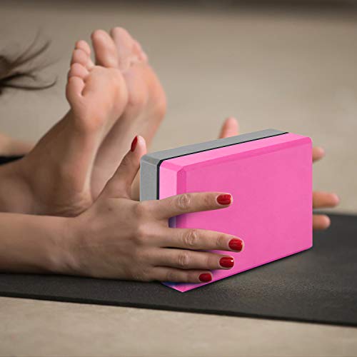 Lixada Bloque de Yoga con Correa de Estiramiento de Yoga Ajustable Accesorio Versátil para Ejercicios de Yoga Pilates (Rosa Rojo y Gris)