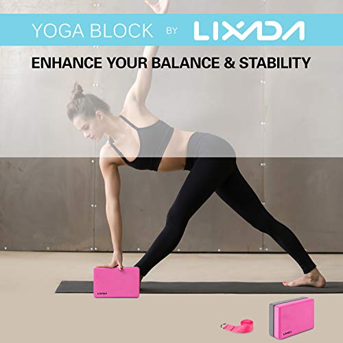 Lixada Bloque de Yoga con Correa de Estiramiento de Yoga Ajustable Accesorio Versátil para Ejercicios de Yoga Pilates (Rosa Rojo y Gris)