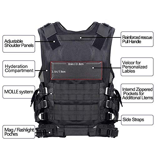 Lixada Chaleco Táctico Multifuncional Respirable Desmontaje Rápido Equipo de Entrenamiento para CS Field Protections Vest
