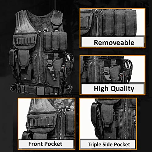 Lixada Chaleco Táctico Multifuncional Respirable Desmontaje Rápido Equipo de Entrenamiento para CS Field Protections Vest