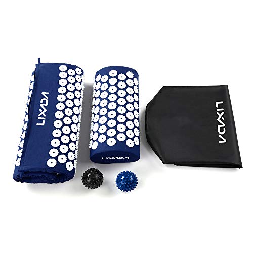 Lixada Estera de Acupresión y Almohada Kit con 2 pcs Bolas de Masaje de Punta para Alivio del Dolor Muscular del Espalda/Cuello/Pies