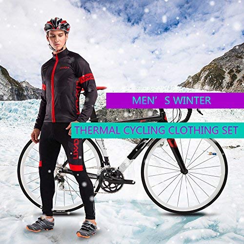 Lixada Maillot Ciclismo Hombres Manga Largo y Pantalones Ajustados 3D Acolchado Forro Térmico de Lana Anti-Viento Invierno/Otoño/Primavera