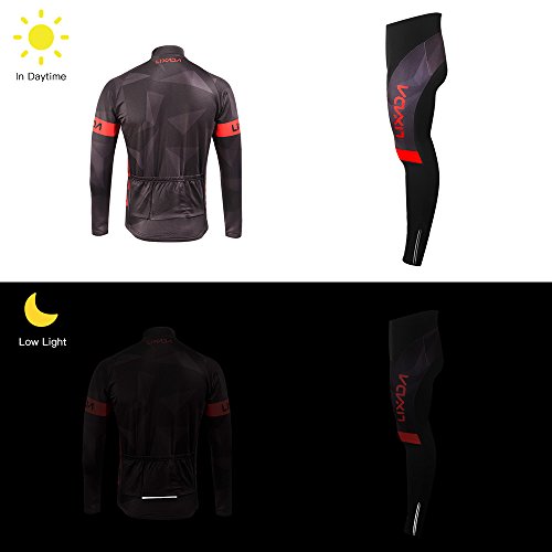 Lixada Maillot Ciclismo Hombres Manga Largo y Pantalones Ajustados 3D Acolchado Forro Térmico de Lana Anti-Viento Invierno/Otoño/Primavera