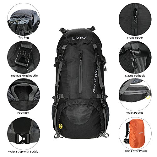 Lixada Mochila de Senderismo 50L con Cubierta Impermeable Mochila de Marcha Trekking Camping Deporte al Aire Libre