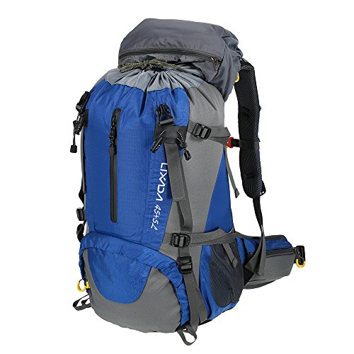 Lixada Mochila de Senderismo 50L con Cubierta Impermeable Mochila de Marcha Trekking Camping Deporte al Aire Libre (Azul)