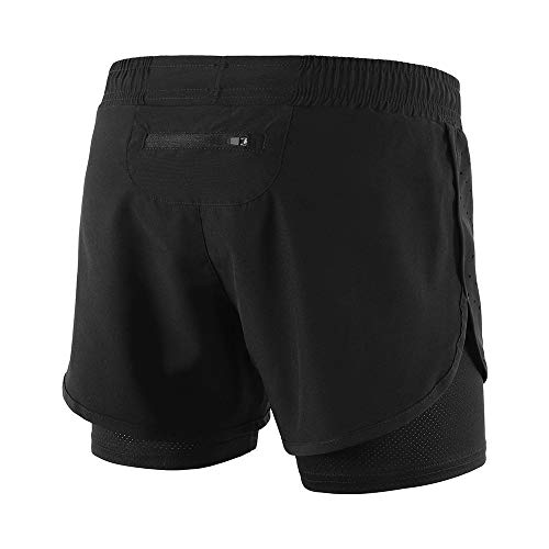 Lixada Mujeres Pantalónes Cortos Deportivos 2-en-1 Transpirable Pantalones+Secado Rápido para de Running Fitness Yoga (Negro, M)