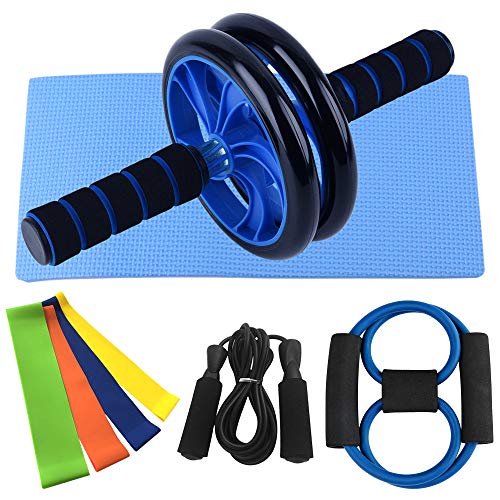 Lixada Rueda Abdominal Kit con Push-UP Bar Cuerda para Saltar Esterilla de Rodilla para Fuerza Muscular Fitness Ejercicio en Casa 4/5pcs