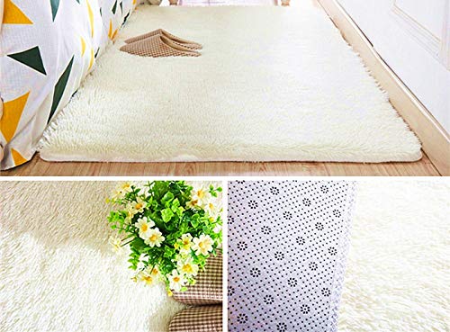 LIYINGKEJI Alfombras Modernas Super Suaves de la Pelusa, 80X120 CM, Dormitorio Sala de Estar Alfombra Antideslizante Alfombra de la Alfombra para el Juego de los niños Decora el (Beige)