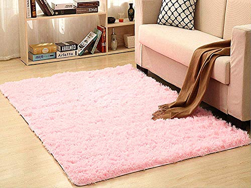 LIYINGKEJI Alfombras Modernas Super Suaves de la Pelusa, 80X120 CM, Dormitorio Sala de Estar Alfombra Antideslizante Alfombra de la Alfombra para el Juego de los niños Decora el (Rosa)