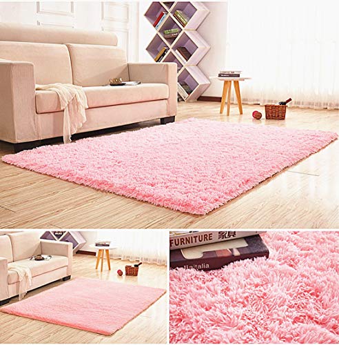 LIYINGKEJI Alfombras Modernas Super Suaves de la Pelusa, 80X120 CM, Dormitorio Sala de Estar Alfombra Antideslizante Alfombra de la Alfombra para el Juego de los niños Decora el (Rosa)