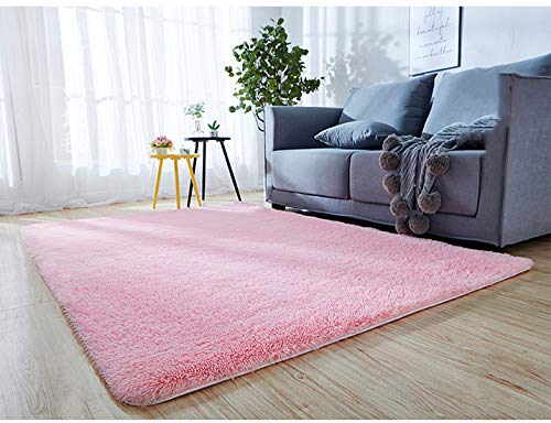 LIYINGKEJI Alfombras Modernas Super Suaves de la Pelusa, 80X120 CM, Dormitorio Sala de Estar Alfombra Antideslizante Alfombra de la Alfombra para el Juego de los niños Decora el (Rosa)