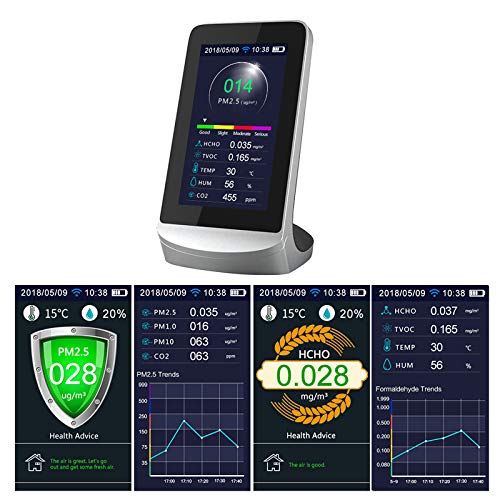LIZONGFQ Estación meteorológica Multifuncional WiFi Detector de Aire Interior TVOC Monitor de Calidad de Gas MONITO CO2 Medidor de dióxido de Carbono (con analizador de Aire de 4.3 Pulgadas)