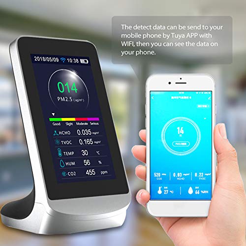 LIZONGFQ Estación meteorológica Multifuncional WiFi Detector de Aire Interior TVOC Monitor de Calidad de Gas MONITO CO2 Medidor de dióxido de Carbono (con analizador de Aire de 4.3 Pulgadas)