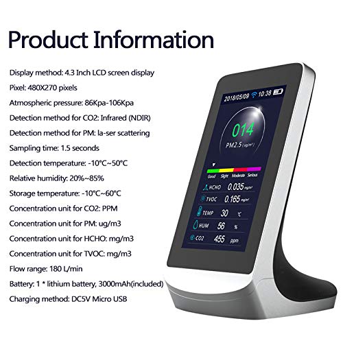 LIZONGFQ Estación meteorológica Multifuncional WiFi Detector de Aire Interior TVOC Monitor de Calidad de Gas MONITO CO2 Medidor de dióxido de Carbono (con analizador de Aire de 4.3 Pulgadas)