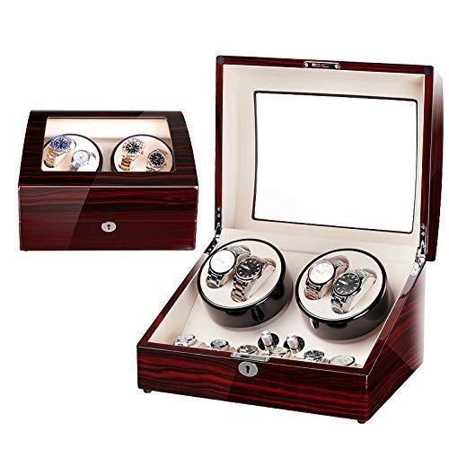 LKAIBIN Caja de Almacenamiento de exhibición del Reloj, joyería Colección Organizador del Caso de Madera Titular automática de Doble acecha Winder for la mancuerna, Anillos, pasadores con Cerradura