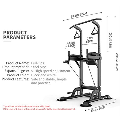 LKJHG Jaulas de Fuerza Home Gym Pull Up Power Tower, Estación De Pull Up and Dip, Equipo De Ejercicios Multifunción, Estación De Bar Chin Up, Carga 250KG (Color : Black,Blanco) Black