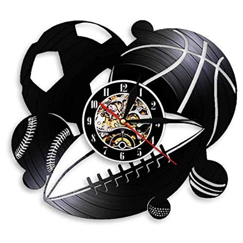LKJHGU Reloj de Pared con Disco de Vinilo Retro, diseño Moderno, decoración 3D, Reloj de Pared con Disco de Vinilo Deportivo de fútbol de Rugby, decoración de Dormitorio, Sala de Estar
