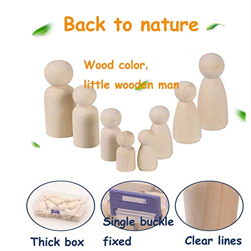 LKMING 50 Pieza para Pintar DIY Manualidad Muñecos Madera，Nins Madera 33mm/43mm/53mm/65mm Muñeca de Madera Peg Dolls，Cuerpos de Muñecas de Clavija de Madera，Nins Madera，Muñecos Madera