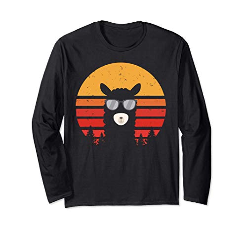 Llama fresca con gafas de sol vintage atardecer adulto niños Manga Larga Llama fresca con gafas de sol vintage atardecer adulto niños Manga Larga