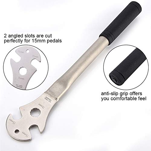 Llave de Ciclismo - Llave de pedal de bicicleta Llave inglesa Herramientas de reparación de manipulación profesional - Mango largo extendido 35 cm con ranuras de 15 mm Aleación de acero - Mango suave