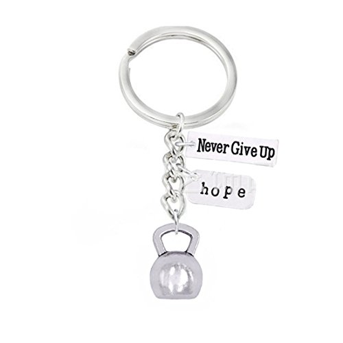 Llavero de gimnasio, llavero de fitness, llavero con texto en inglés "Never Give Up,Hope , pesa rusa Llavero de gimnasio, llavero de fitness, llavero con texto en inglés "Never Give Up,Hope , pesa rusa