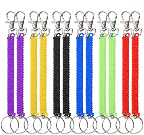 Llavero Espiral 12 Piezas Estirable Llavero Plástico Colorido de Resorte con Muelle Retráctil Alambre para Escuela Oficina 6 Colores